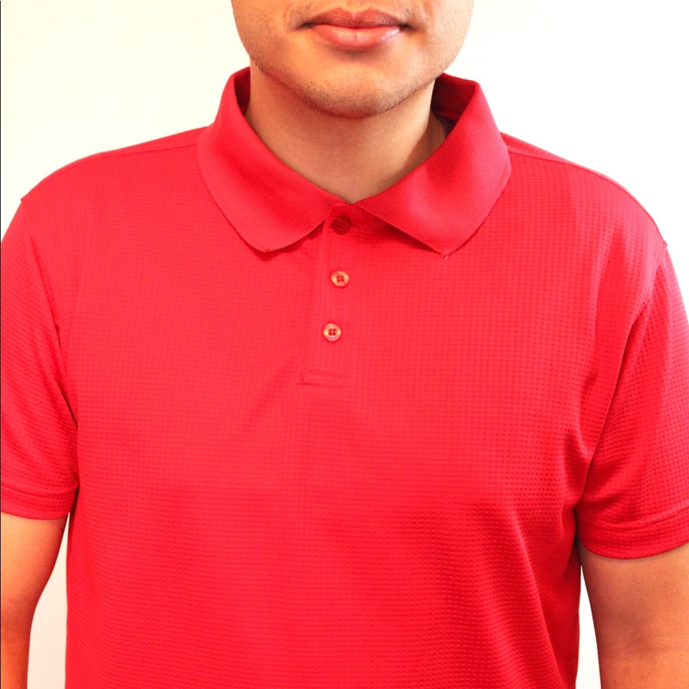 Red shirt sleeve polo